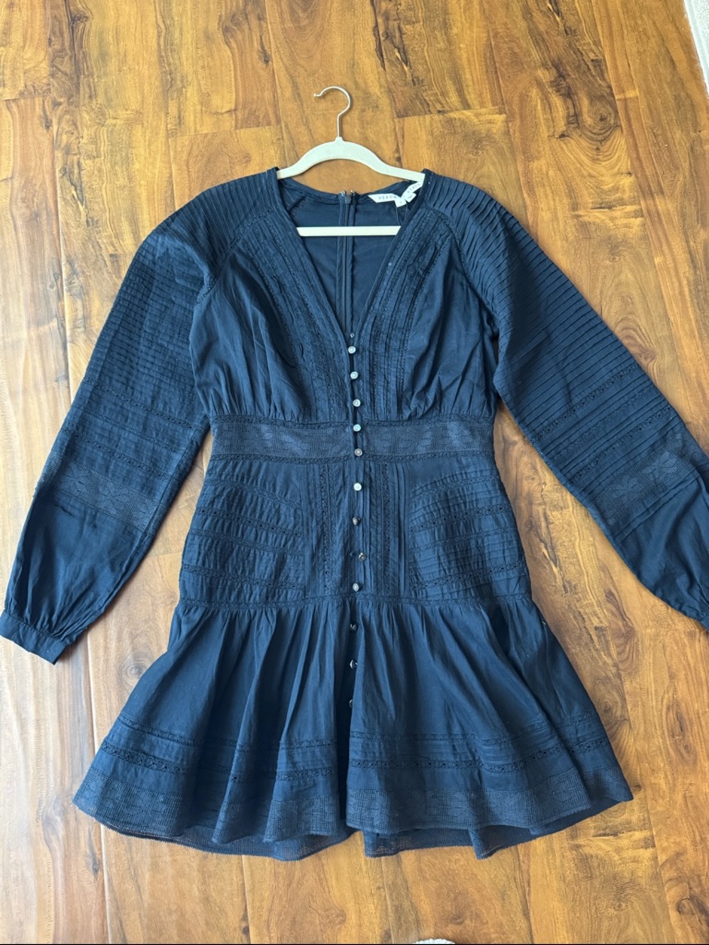 Veronica Beard Navy Long-Sleeve Button-Front Mini Dress